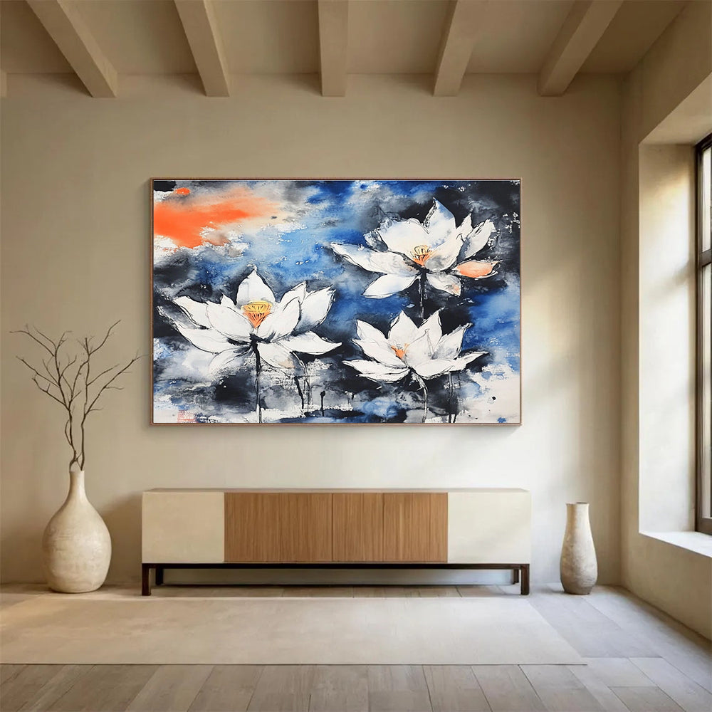 Ink - Wash Lotus Flowers Abstract Painting with Oriental Serenity ABS580
