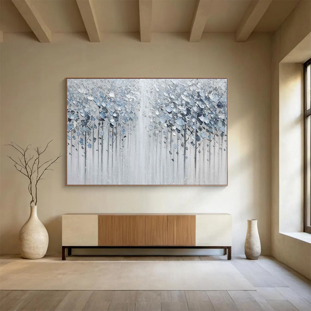 Silver Forest Abstract Painting for Serene Bedroom Retreats YHT274