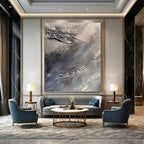 Grey and Purple Textured Waves Abstract Painting of Moody Movements GAB0089