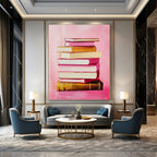 Pink Book Stack Whimsical Still - Life Abstract Painting GAB0368