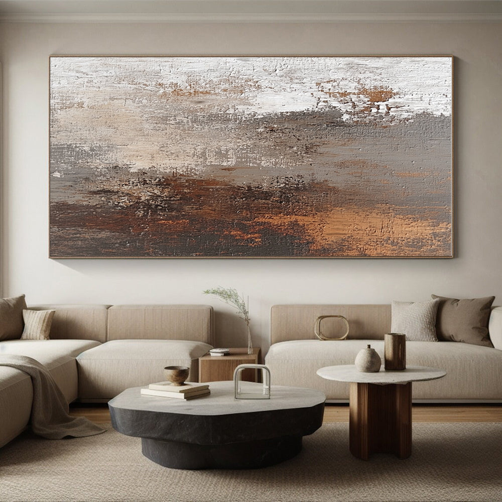 Rustic Brown and White Abstract Painting with Earthy Warmth WINK115
