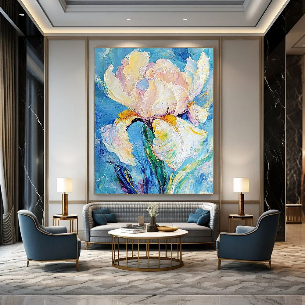 Pastel Iris Flower Textured Abstract Painting for Romantic Spaces GAB1425