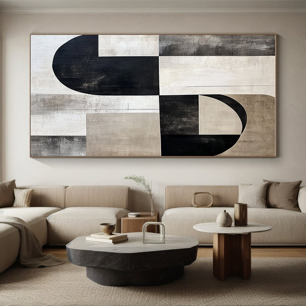 Monochromatic Geometric Fusion Abstract Painting with Minimalist Elegance WINK211