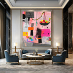 Pink and Colorful Abstract Shapes Painting of Lively Creativity GAB0098