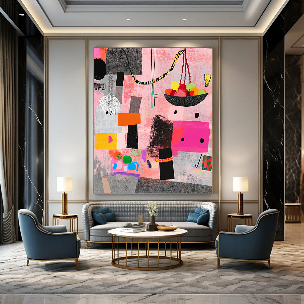 Pink and Colorful Abstract Shapes Painting of Lively Creativity GAB0098