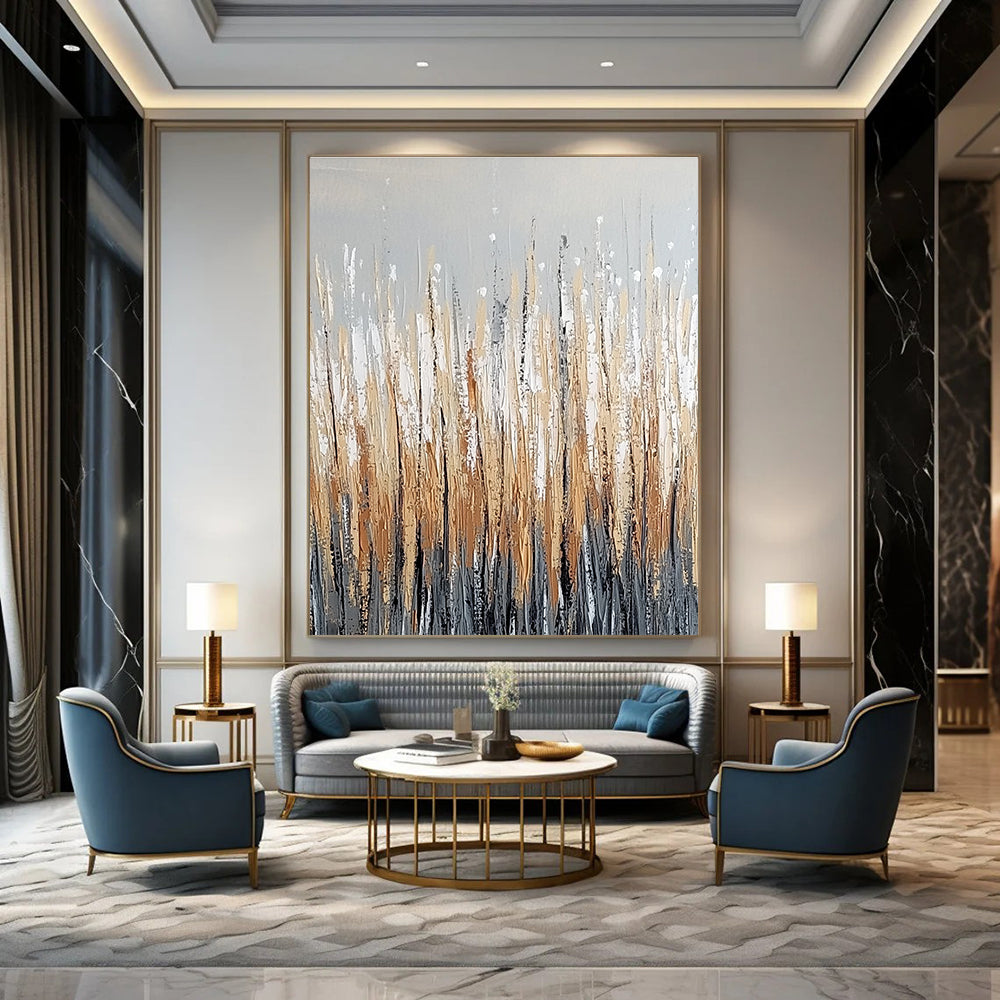 Golden Grass Abstract Painting for Modern Farmhouse Living Rooms GAB0798