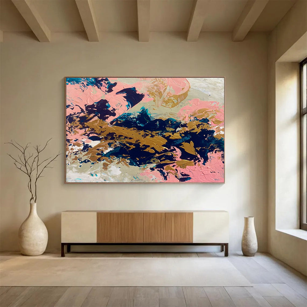Pink - Gold - Navy Abstract Painting for Chic Bridal Salons YHT384