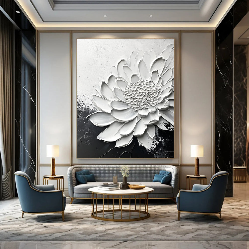 Large White Daisy Abstract Painting for Minimalist - Inspired Gardens GAB1006