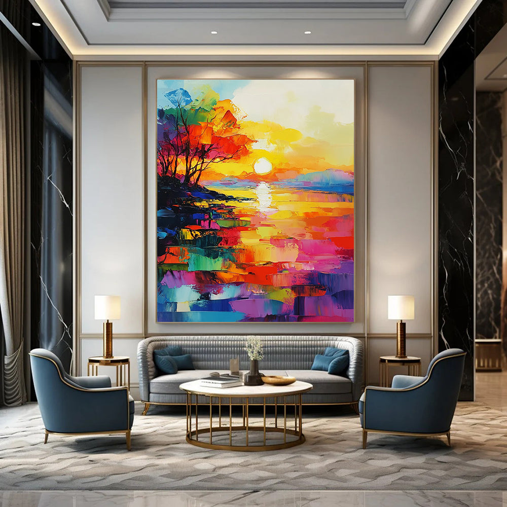 Colorful Sunset Landscape Expressive Abstract Painting for Artistic Interiors GAB1465