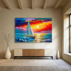 Sailboat at Sunset Abstract Painting for Nautical - Themed Living Rooms YHT312