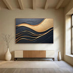 Black and Gold Waves: Luxurious Rhythms in 3D Abstract Painting ABS166