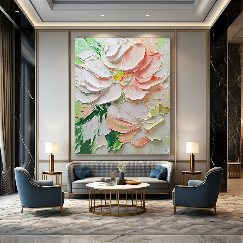 Textured White and Pink Flower Romantic Abstract Painting for Feminine Spaces GAB1446
