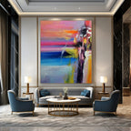 Colorful Sunset Abstract Painting for Coastal Home Living Rooms HENG419