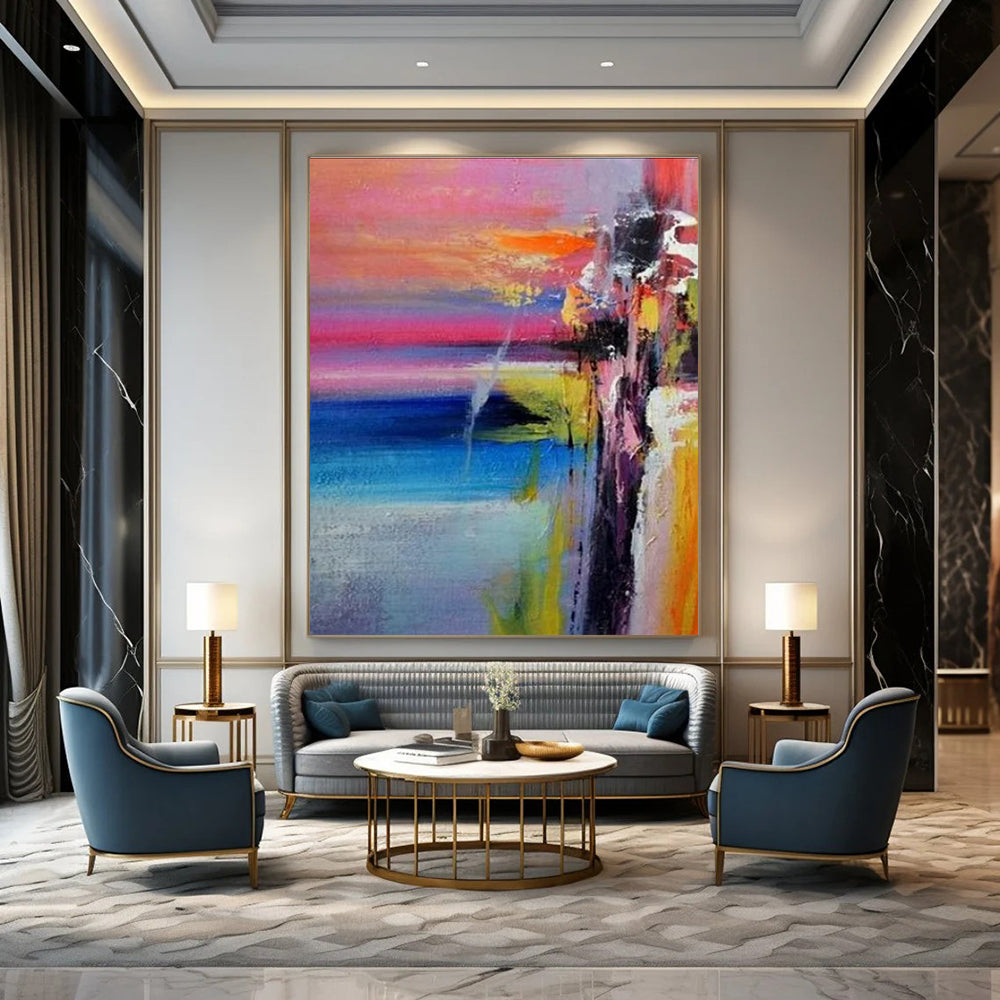 Colorful Sunset Abstract Painting for Coastal Home Living Rooms HENG419
