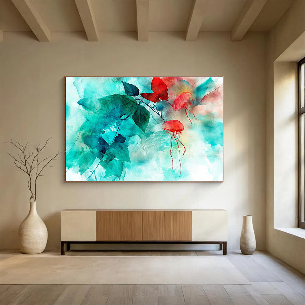 Jellyfish and Leaves Abstract Painting with Ethereal Marine - Botanical Fusion ABS446