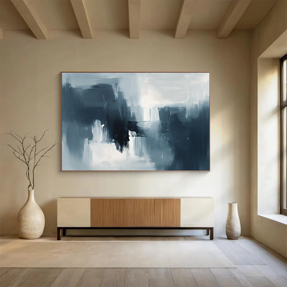Gray - Blue Tones Abstract Painting with Dynamic Brushstrokes ABS391