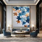 Blue and Gold Leaves Artistic Botanical Abstract Painting GAB0307