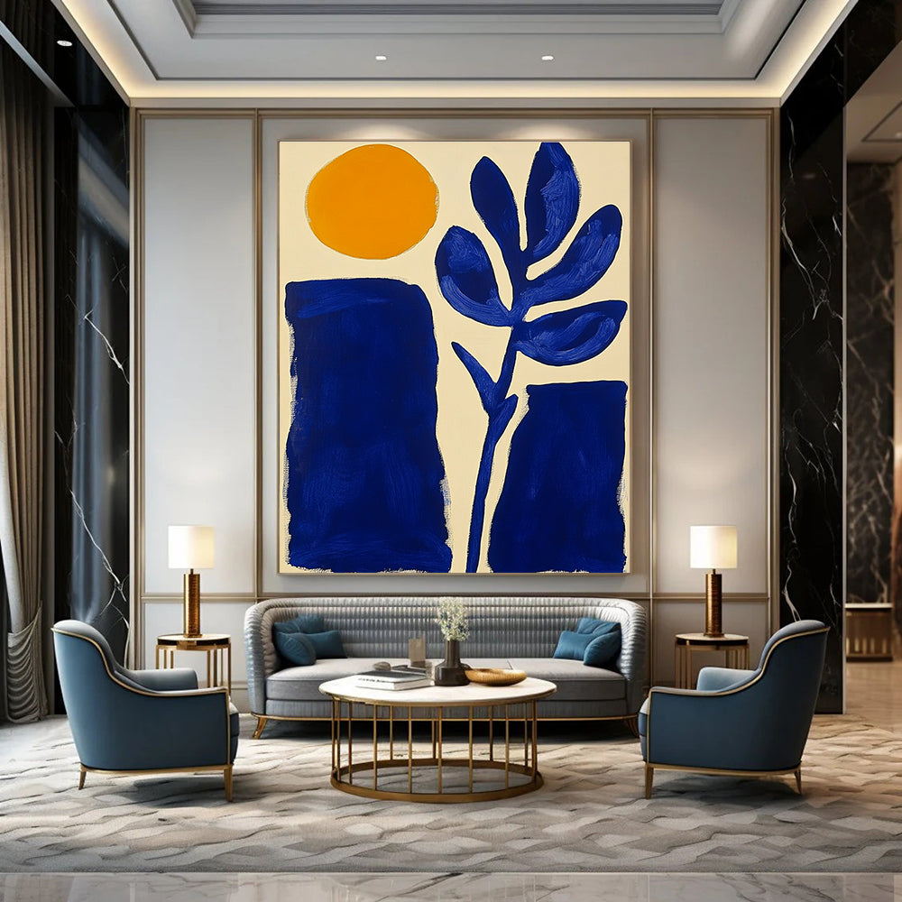Sun and Plant Shapes Abstract Painting for Minimalist Home Offices GAB1354