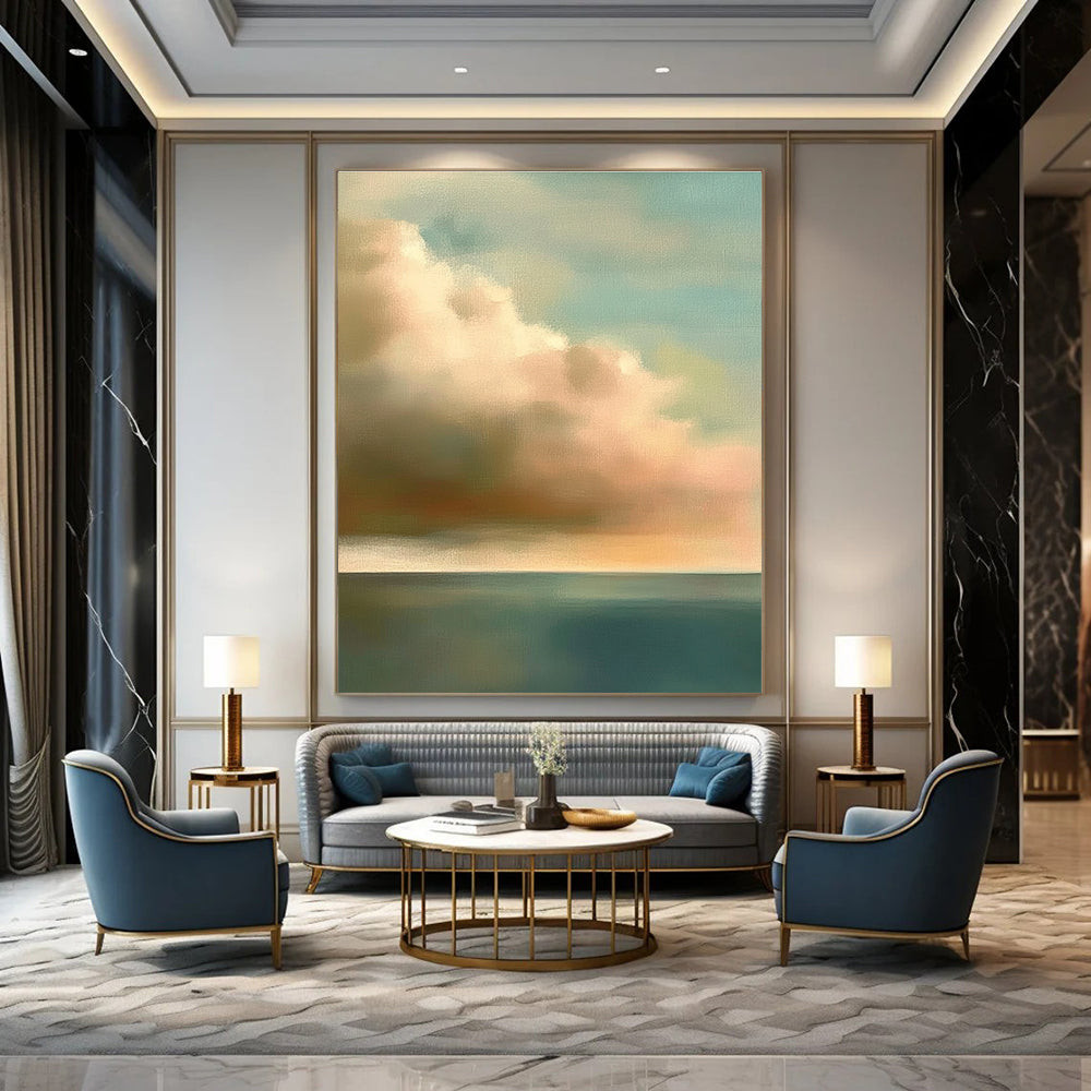 Soft Clouds Over Sea Abstract Painting for Coastal - Styled Homes GAB1074