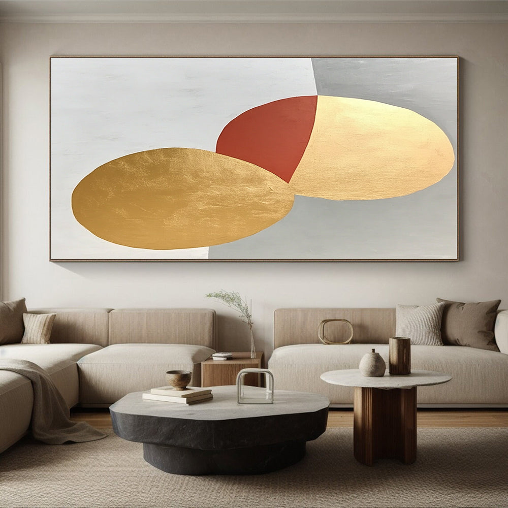 Geometric Gold and Red Abstract Painting with Regal Touch WINK306