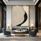 Curved Black and Beige Shape Abstract Painting for Monochrome - Themed Bedrooms GAB1364