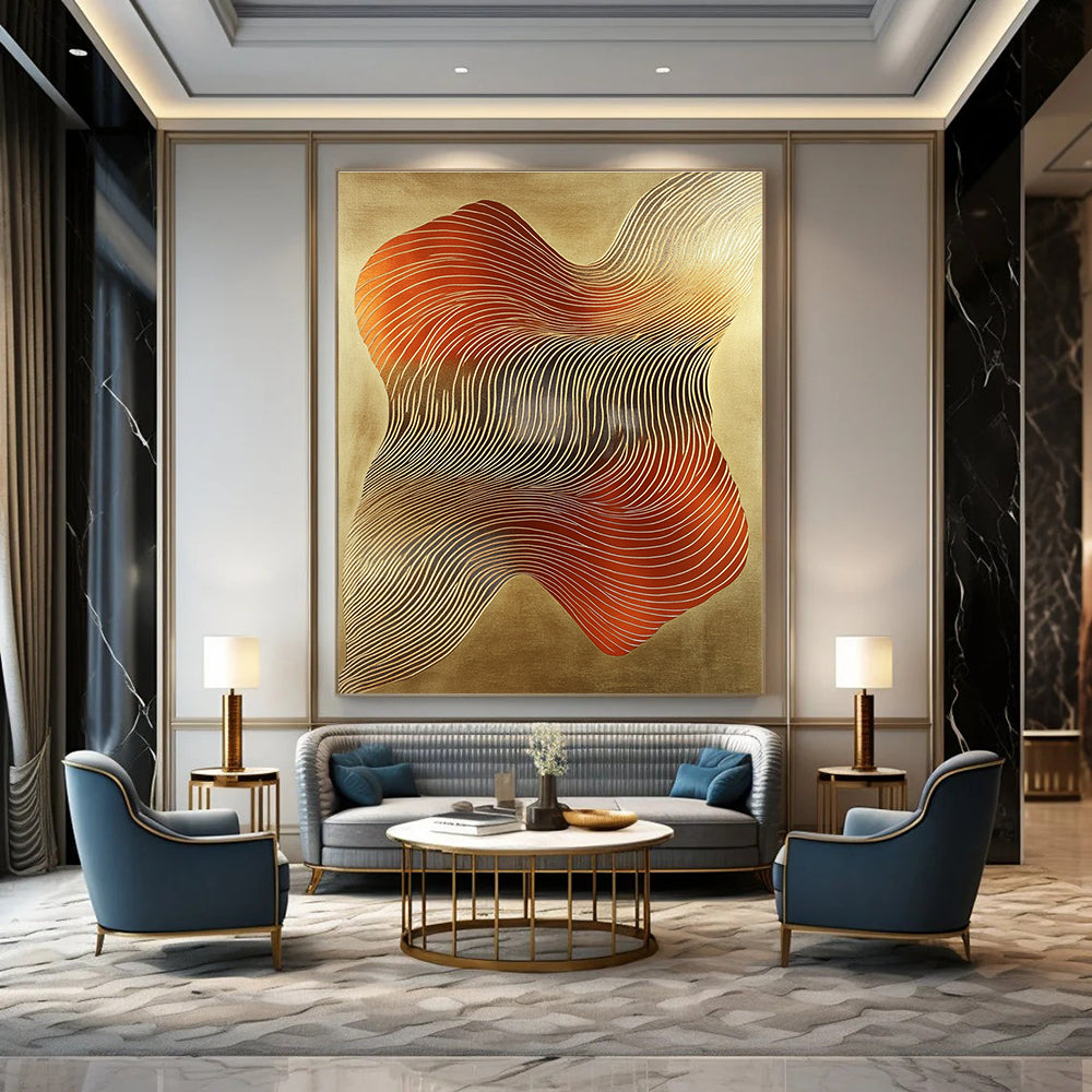 Gold and Red Waves Luxurious Abstract Painting for Upscale Interiors GAB1487