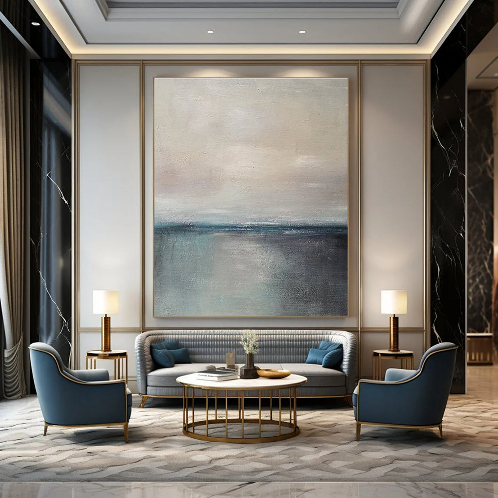 Minimalist Sea and Sky Abstract Painting for Coastal Bedroom Retreats HENG034