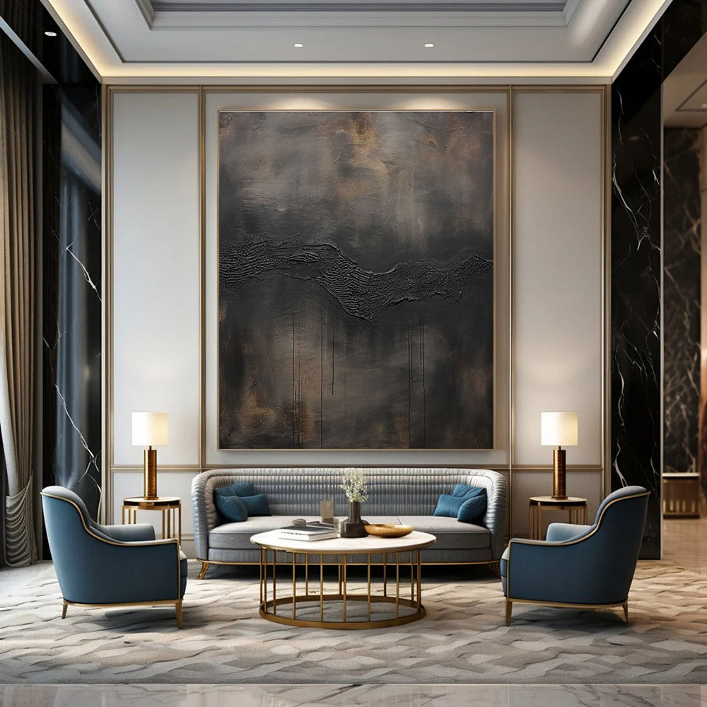 Dark Textured Wave Abstract Painting for Moody Home Theaters HENG506