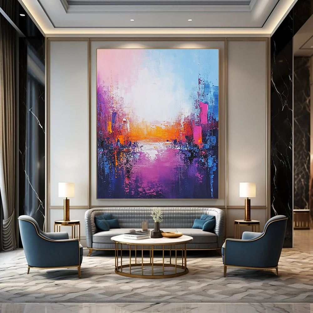 Colorful Cityscape Sunset Abstract Painting for Artistic Office Lounges GAB0806