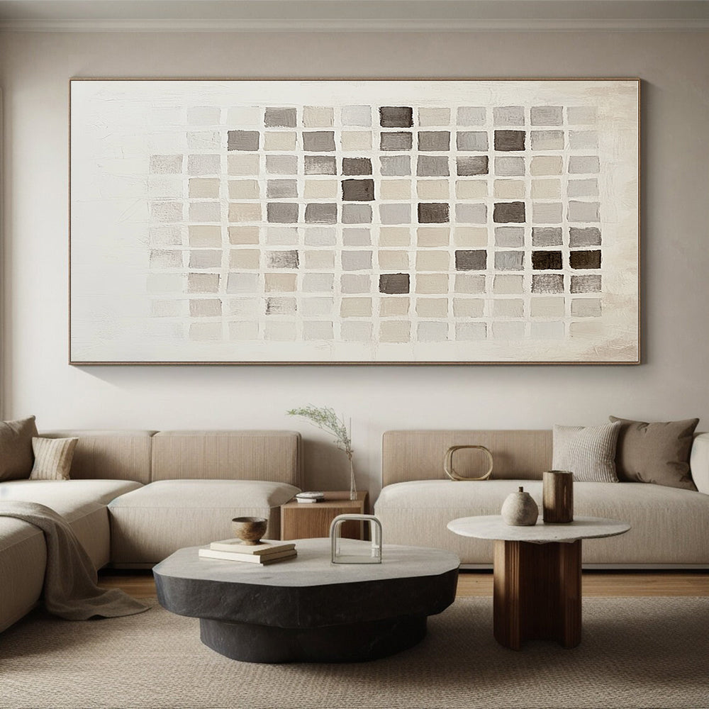 Monochromatic Grid Abstract Painting with Geometric Calm WINK295