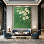 White Roses on Green Impressionistic Abstract Painting GAB0305