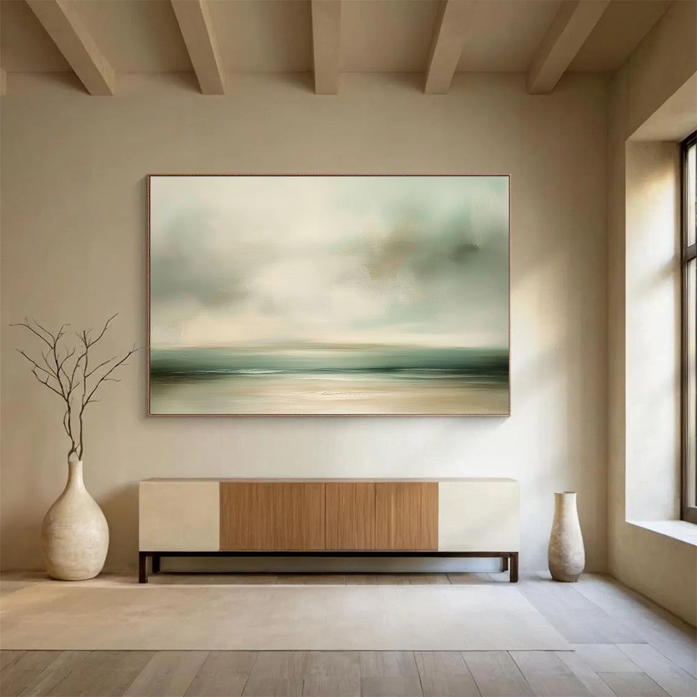 Soft - Toned Coastal Serenity Abstract Painting with Airy Brushstrokes ABS230