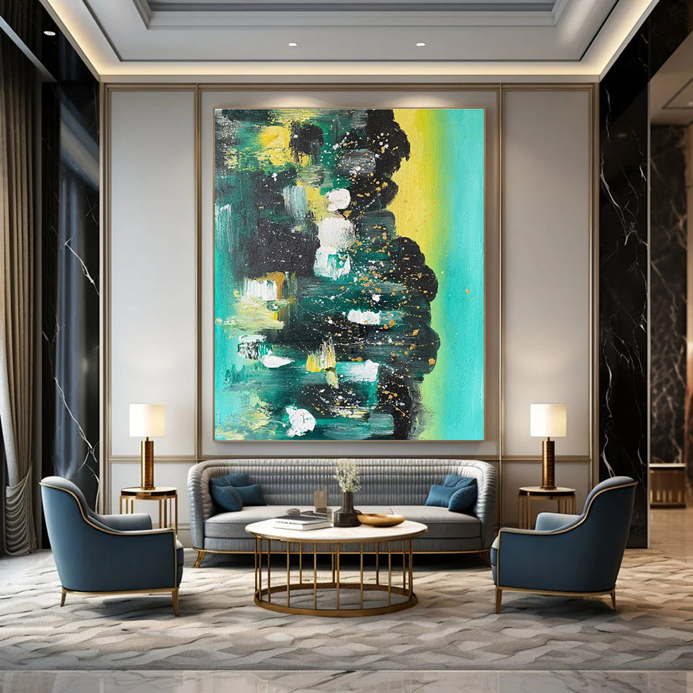 Green and Blue Abstract with Gold Abstract Painting for Luxury Hotel Spa Suites HENG038