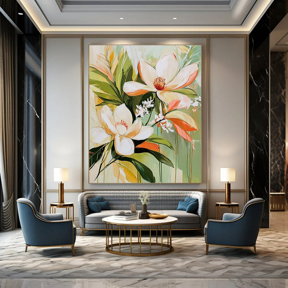 Magnolia Flower Bouquet Elegant Floral Abstract Painting GAB0293
