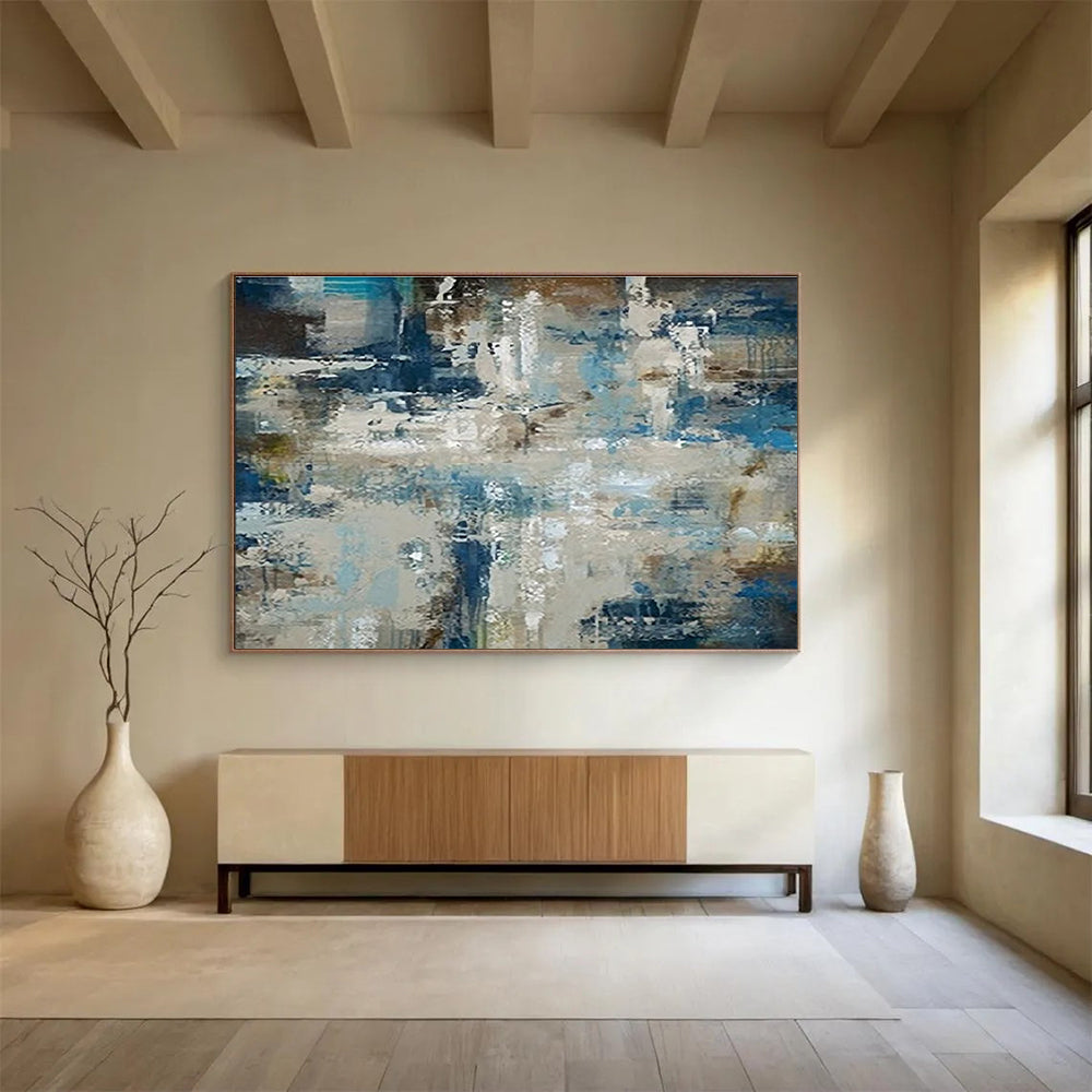 Blue - Grey Abstract Subtle Painting for Minimalist Interiors YHT035