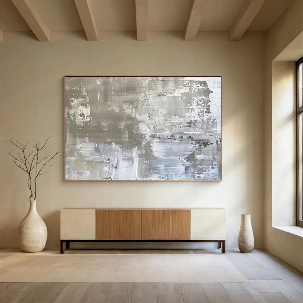 Silver - Toned Abstract Painting for Sleek Interiors YHT103