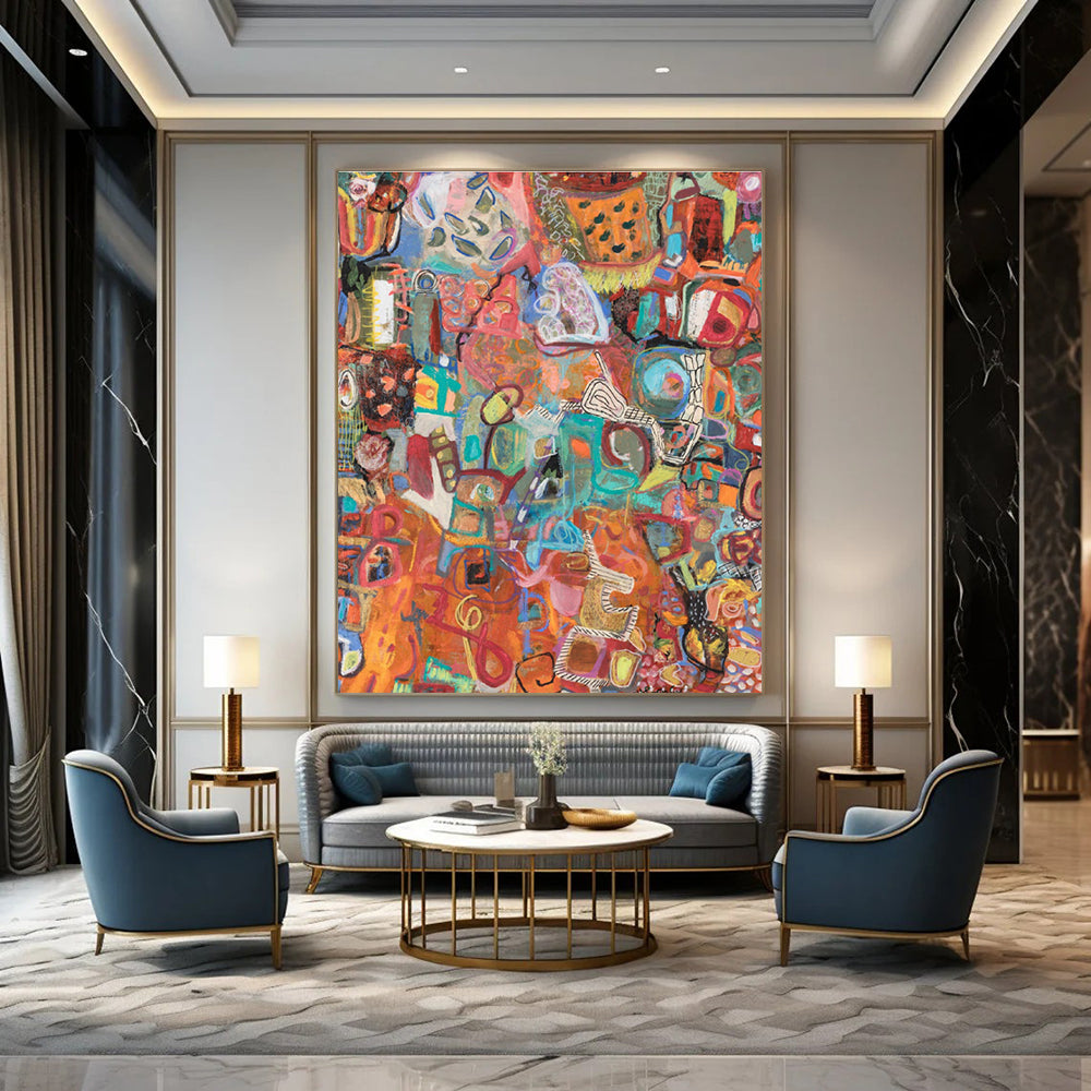 Vibrant Colorful Abstract Mosaic Painting for Lively Interiors HENG291