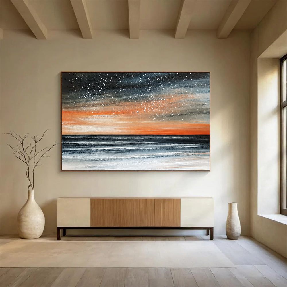 Starry Sea Sunset Abstract Painting with Contrasting Colors ABS289
