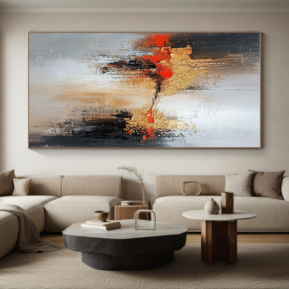 Gray Gold Red Abstract Painting with Dramatic Contrast WINK556
