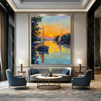 Sunset Sailboats on River Impressionistic Abstract Painting for Relaxing Spaces GAB1463