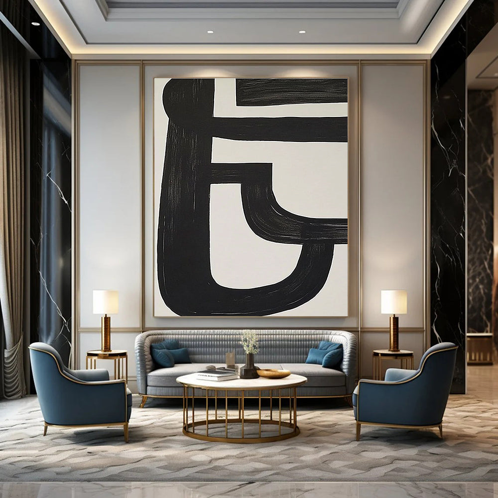 Black and White Line Abstract Painting for Minimalist Galleries GAB0846