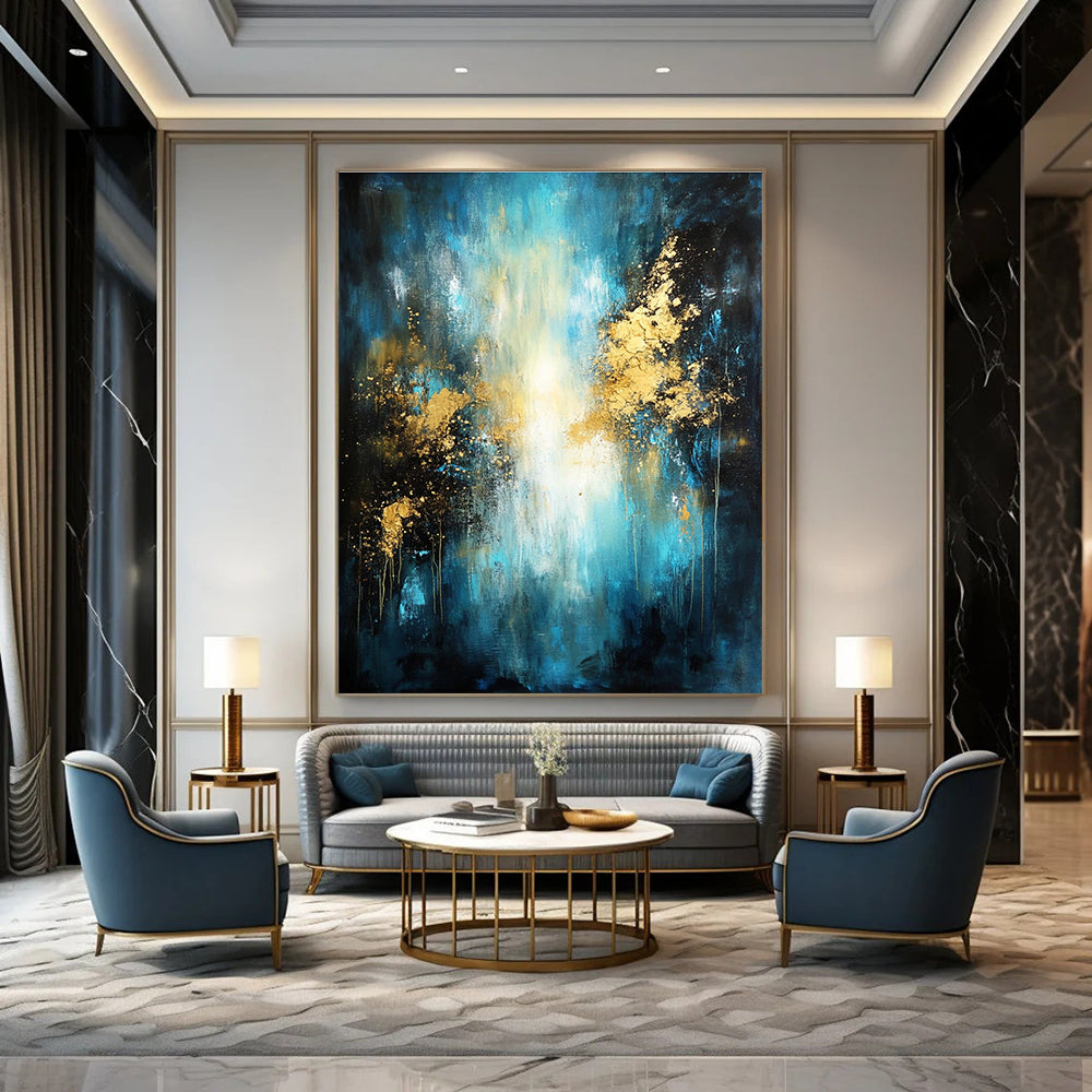 Blue - Gold Abstract Painting for Luxurious Hotel Lobbies GAB0867