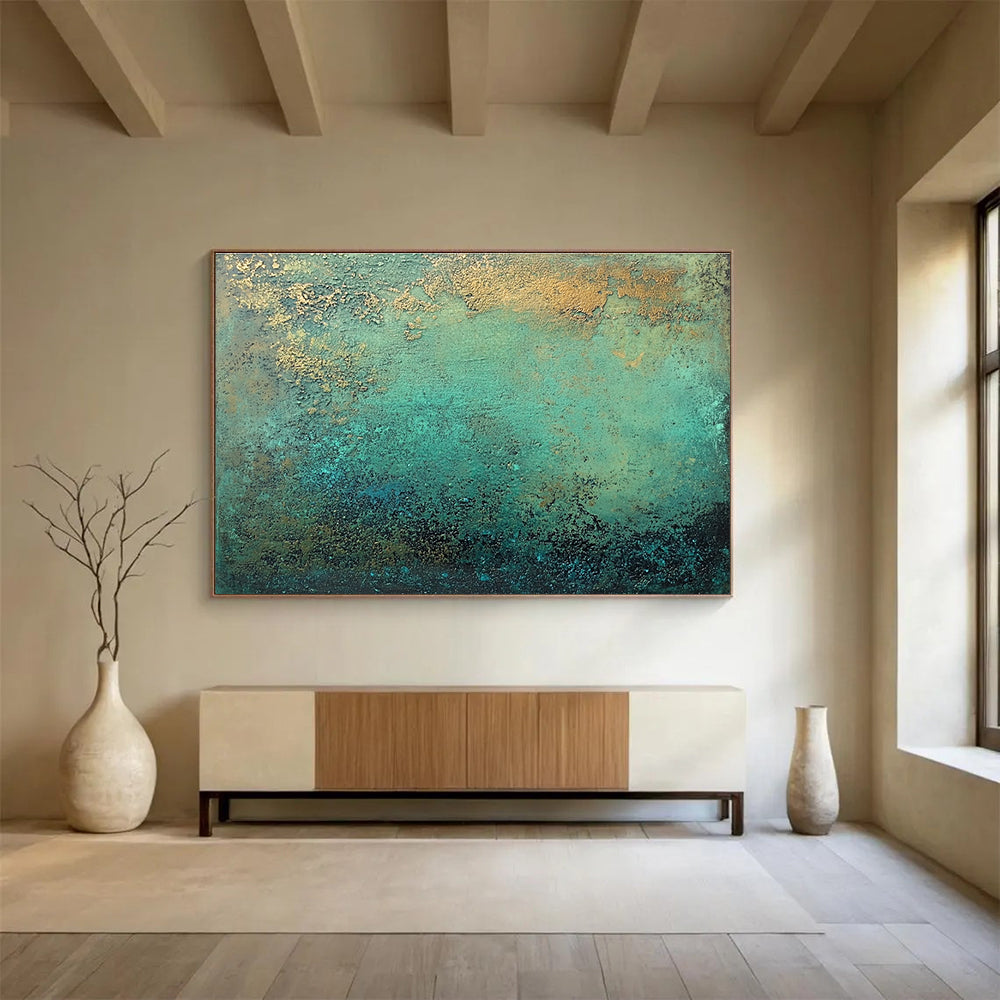 Teal and Gold Textured Abstract Painting ABS590