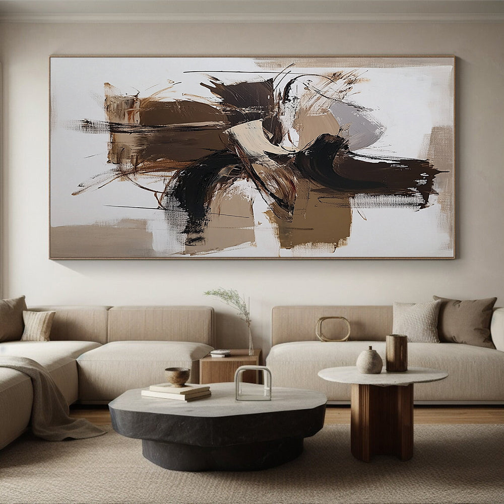 Brown Beige Abstract Forms Painting with Dynamic Composition WINK639
