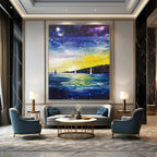 Starry Night Seaside Abstract Painting for Nautical - Themed Bedrooms GAB1263