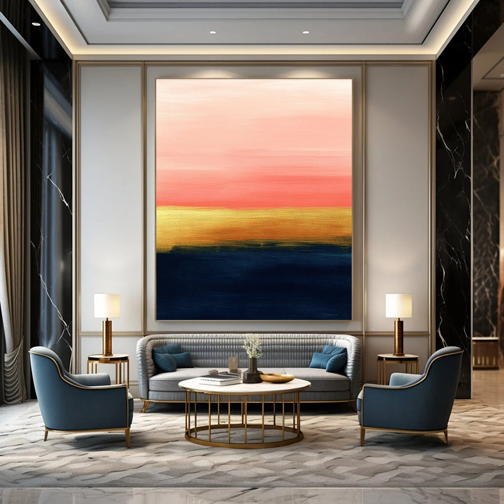 Pink and Gold Horizon Abstract Painting for Luxe Bedroom Retreats GAB1387