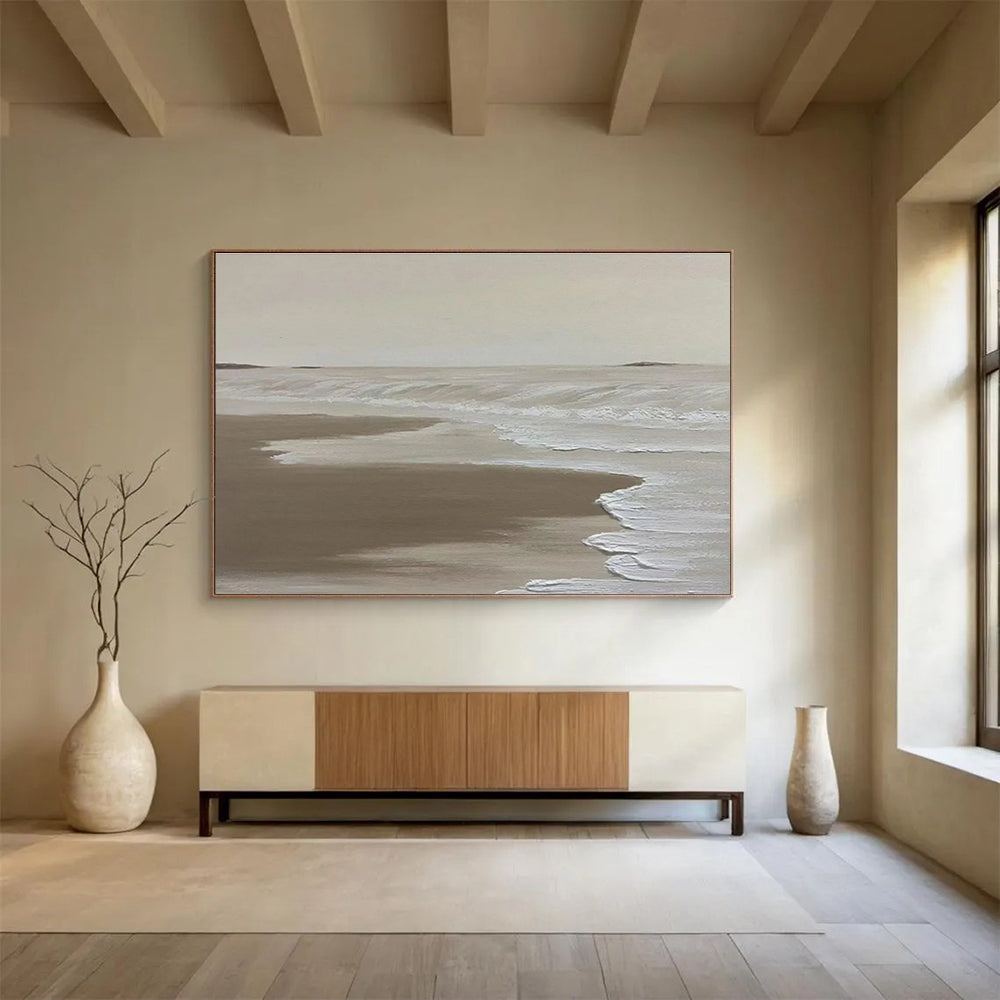Neutral Beach Abstract Painting for Coastal Home Bedrooms YHT393