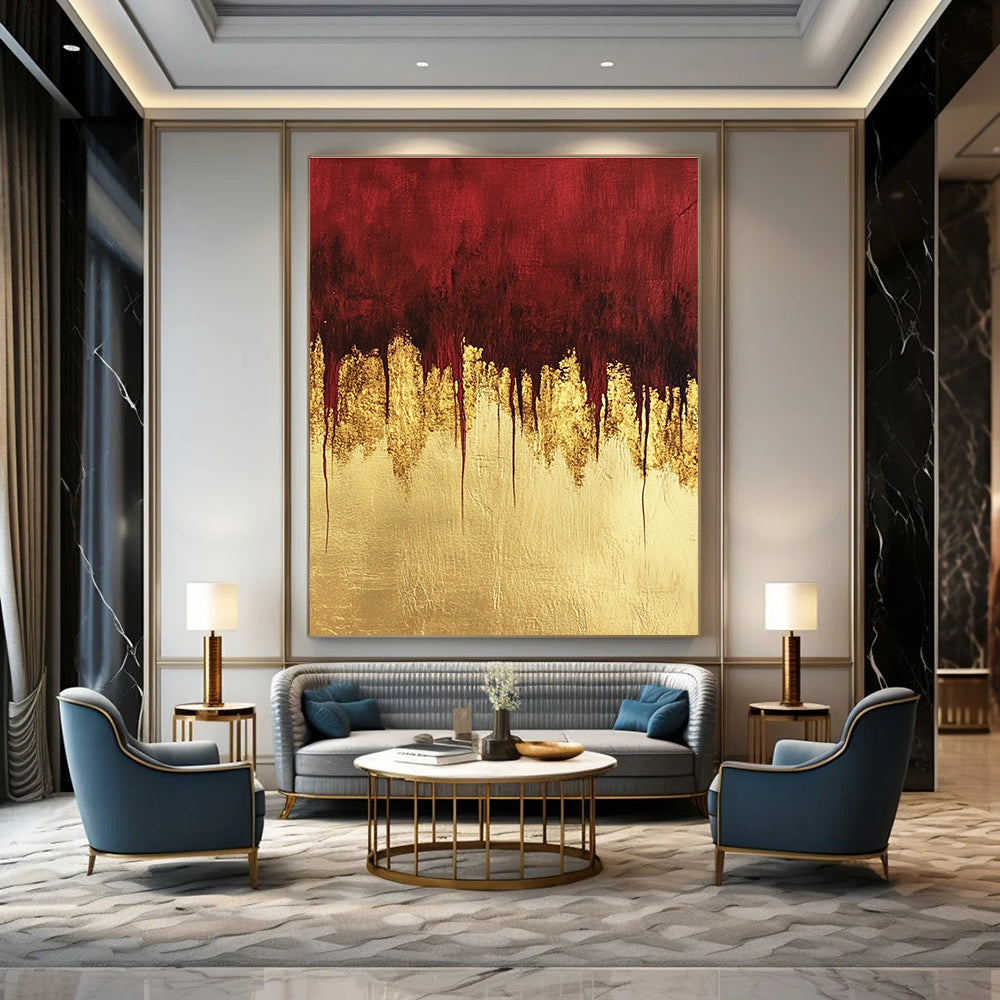 Opulent Red - Gold Drip Abstract Painting: Fluid Luxury for Glam Settings GAB0955