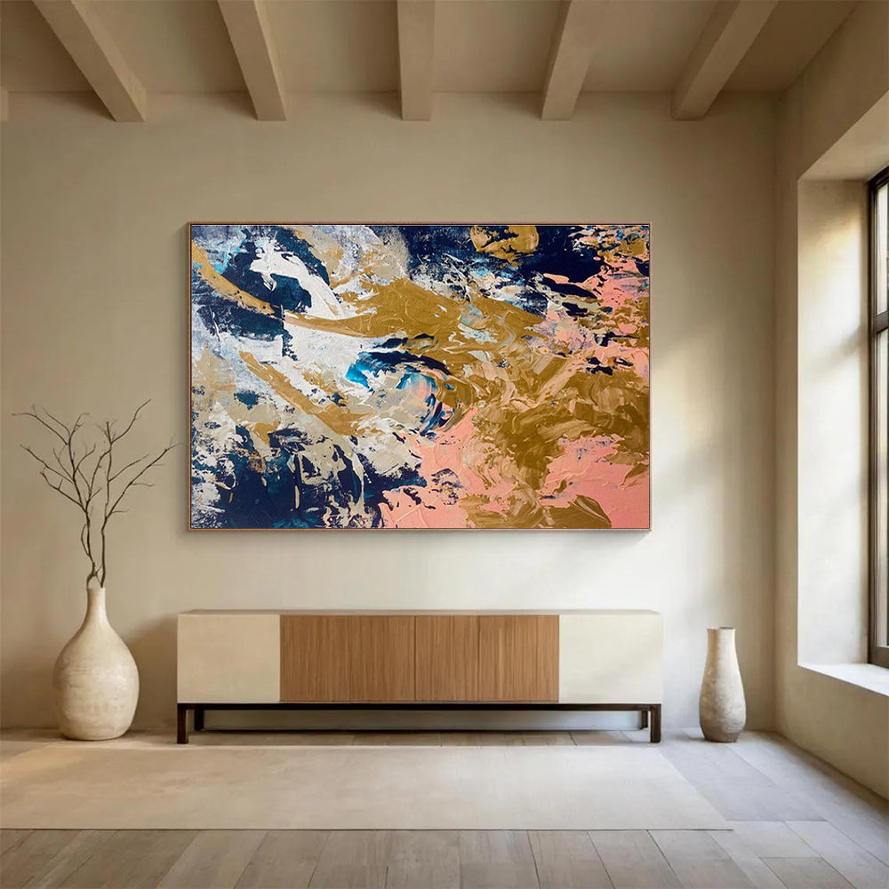 Navy - Gold - Pink Abstract Painting for Luxe Cocktail Lounges YHT381