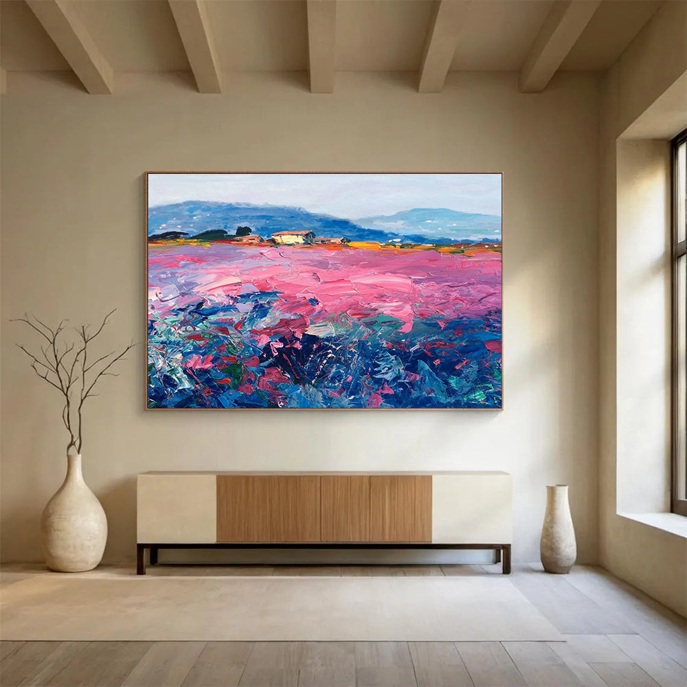 Pink Field Abstract Painting for Countryside - Themed Cafes YHT450